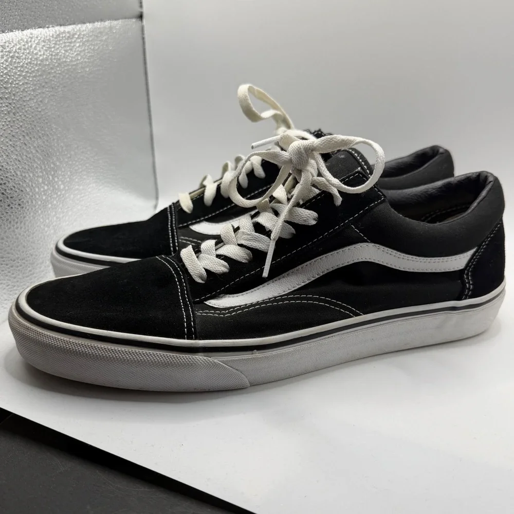 Vans Old Skool Black White Suede Canvas Skate Shoes Sz Mens 11.5 Low Top